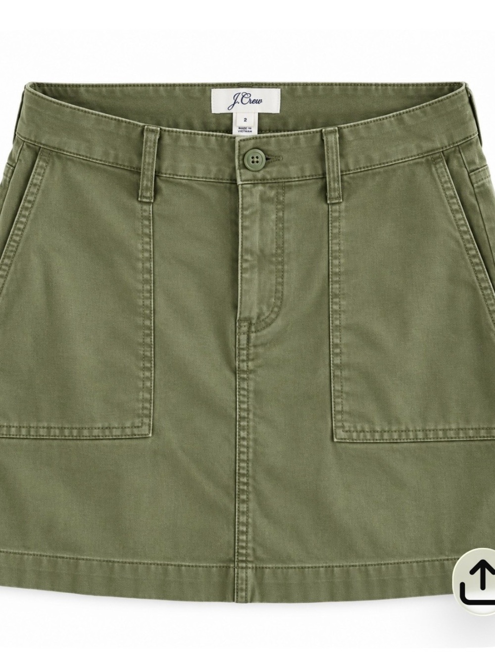 J.Crew Garment Dyed Utility Mini Skirt Olive Green Cotton Linen Size 2